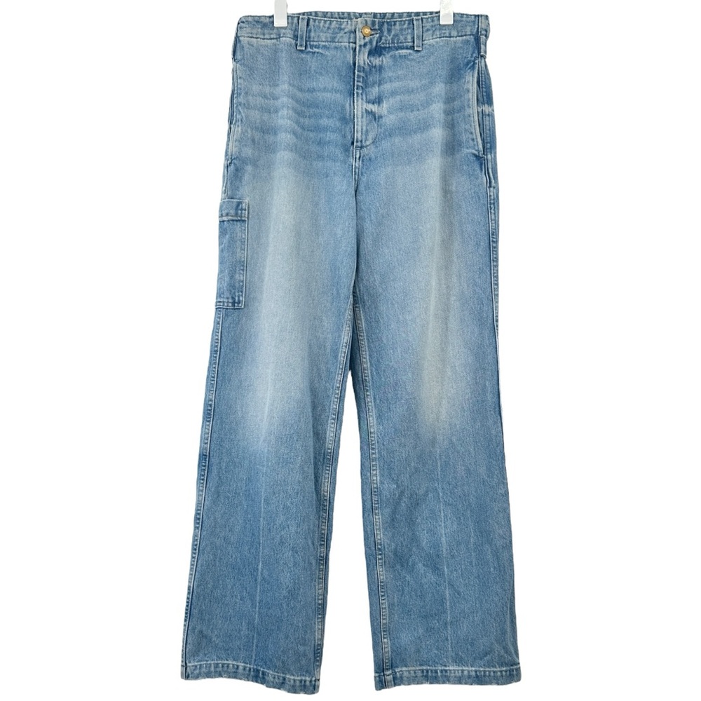B SIDES Medium Light Wash Baggy Wide Leg Cargo Blue Jeans sz M